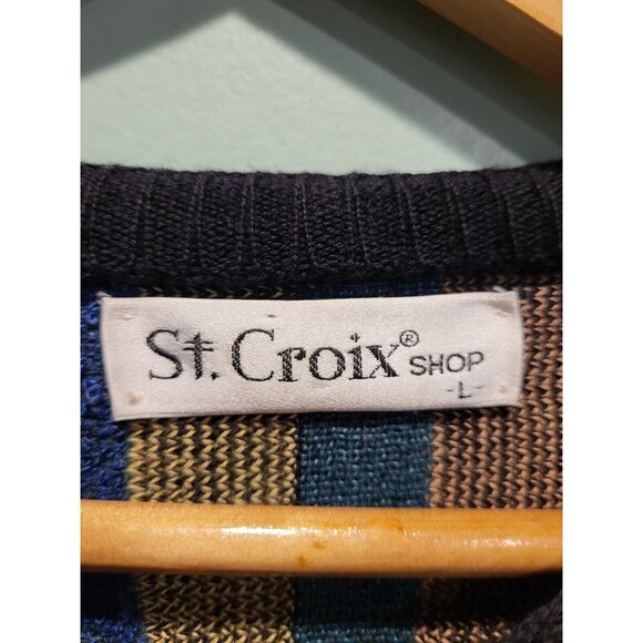 Vtg Mens St Croix Shop Multicolor Wool Blend 3-D Knit Sweater Sz L Oversized - Picture 5 of 6